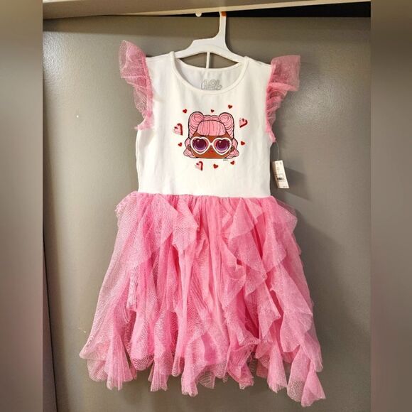 Nwt Girls' LOL Surprise Valentine's Day Tutu Summer Dress - Pink/Off White - Picture 1 of 6